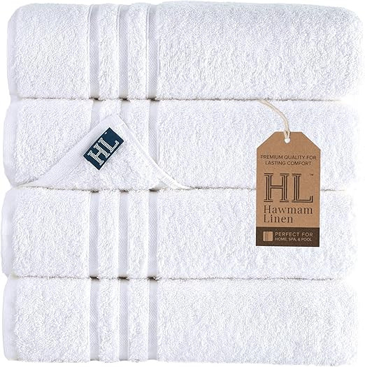 Hawmam Linen White Bath Towels 4 Pack 27 x 54 Inches 100% Turkish Cotton Soft Lightweight and Hig... | Amazon (US)