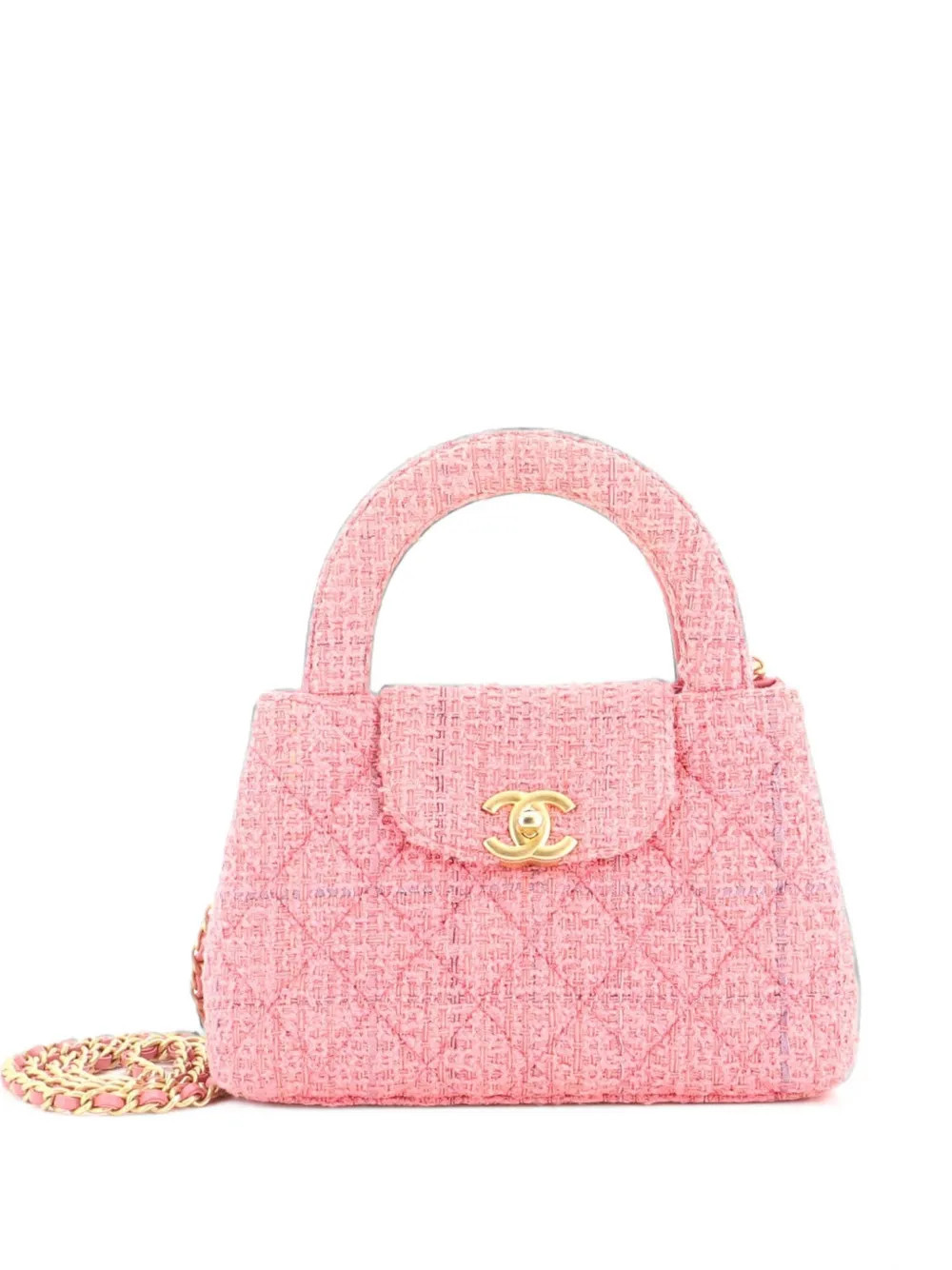 CHANEL Pre-Owned Kelly Top Handle Shopping Bag Quilted Tweed Mini satchel - Pink | Farfetch Global