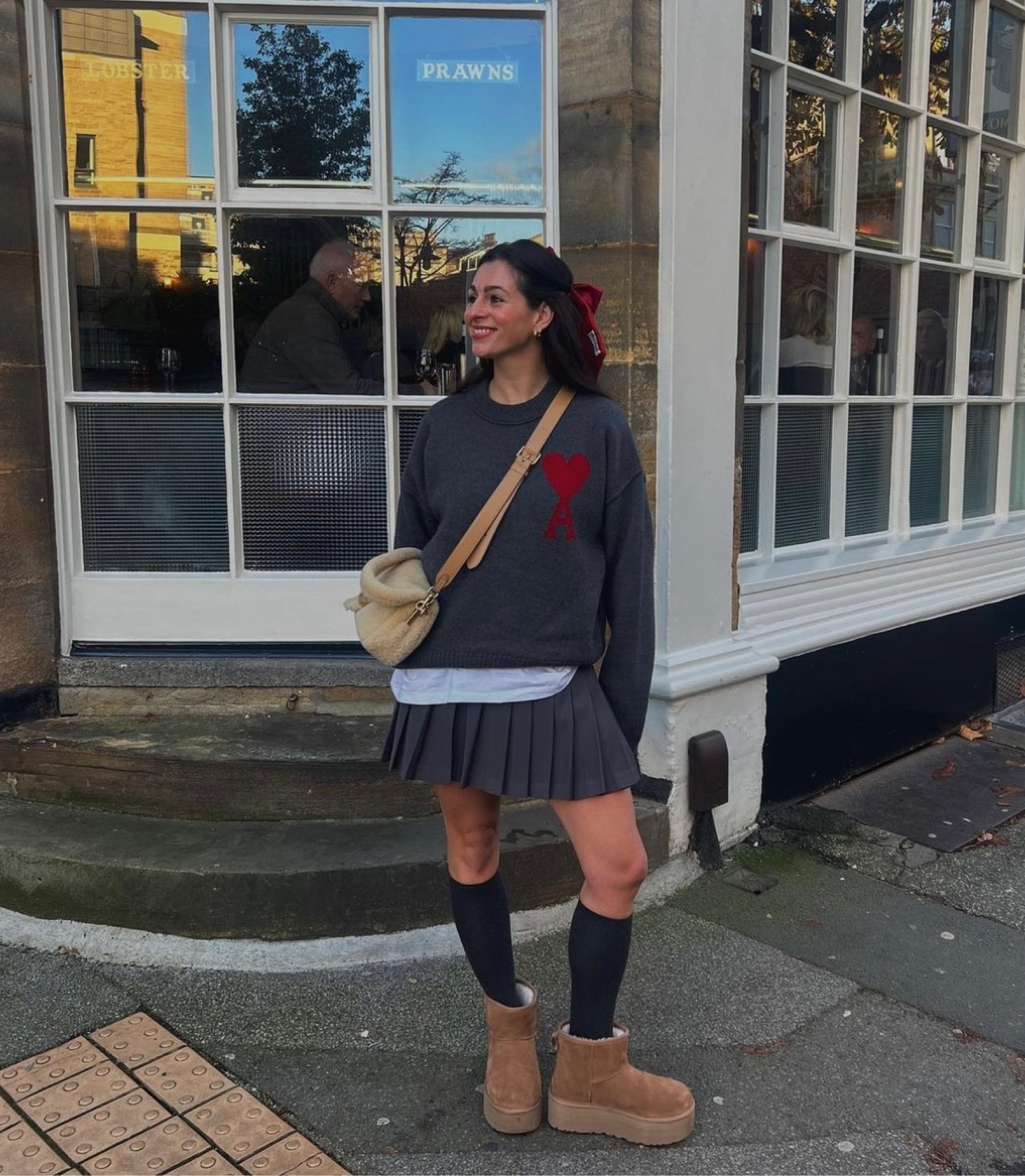 Ami paris, Coggles, Mytheresa, John lewis, Asos, Na-kd, Ugg, Harrods, Coach, 24s, Free people, Accessorize, transitional outfit, transitional style, autumn outfit, autumn fashion, wool jumper, knit jumper, pleated skirt, grey mini skirt, grey jumper, Ugg classic mini boots, knee high socks, Coach tabby, red bow, hair bow, autumn outfit ideas, style inspiration 

#LTKstyletip #LTKSeasonal #LTKeurope