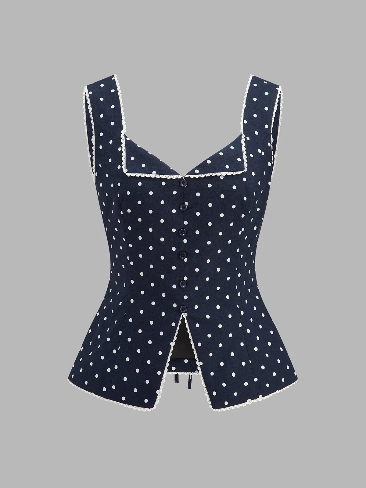 Polka Dot Lace Trim Button Front Vest | Commense