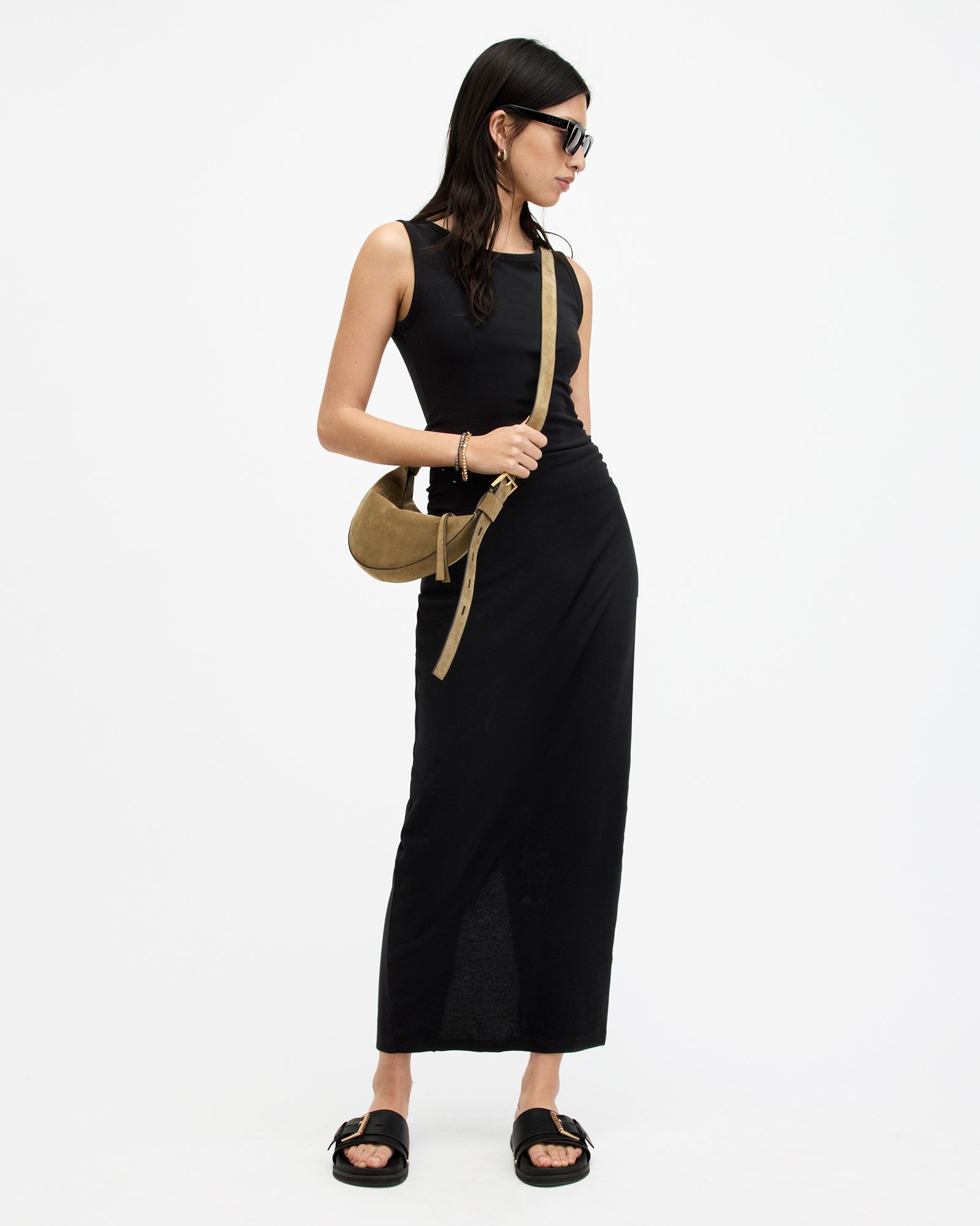 Katarina Boat Neck Slim Fit Maxi Dress Black | ALLSAINTS | AllSaints UK
