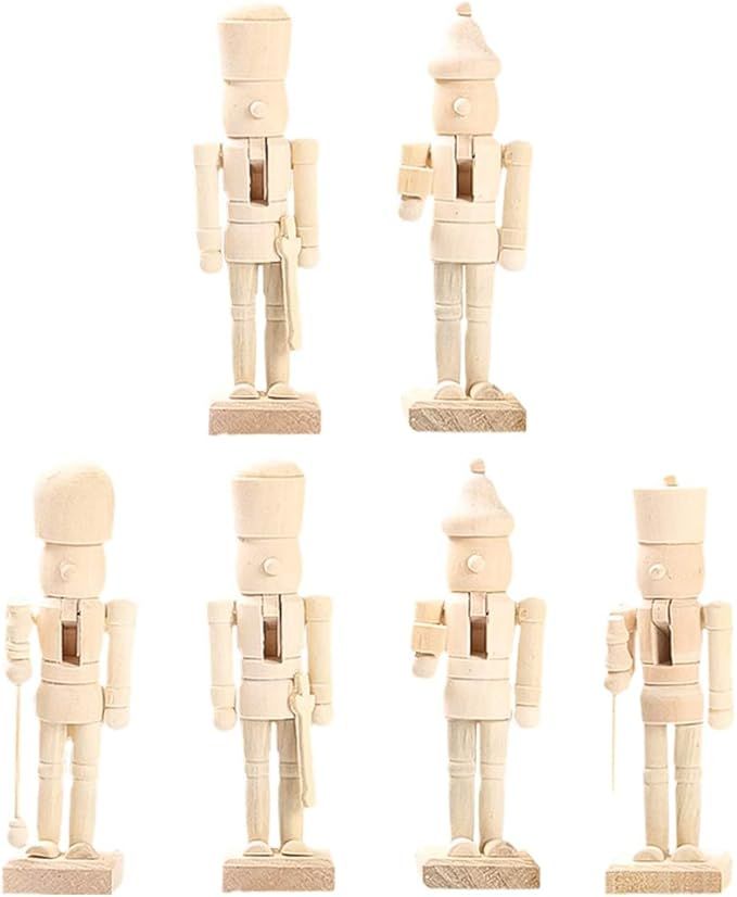 ABOOFAN 6Pcs Christmas Wooden Unfinished Nutcracker Figurines DIY Blank Unpainted Nutcracker Pupp... | Amazon (US)