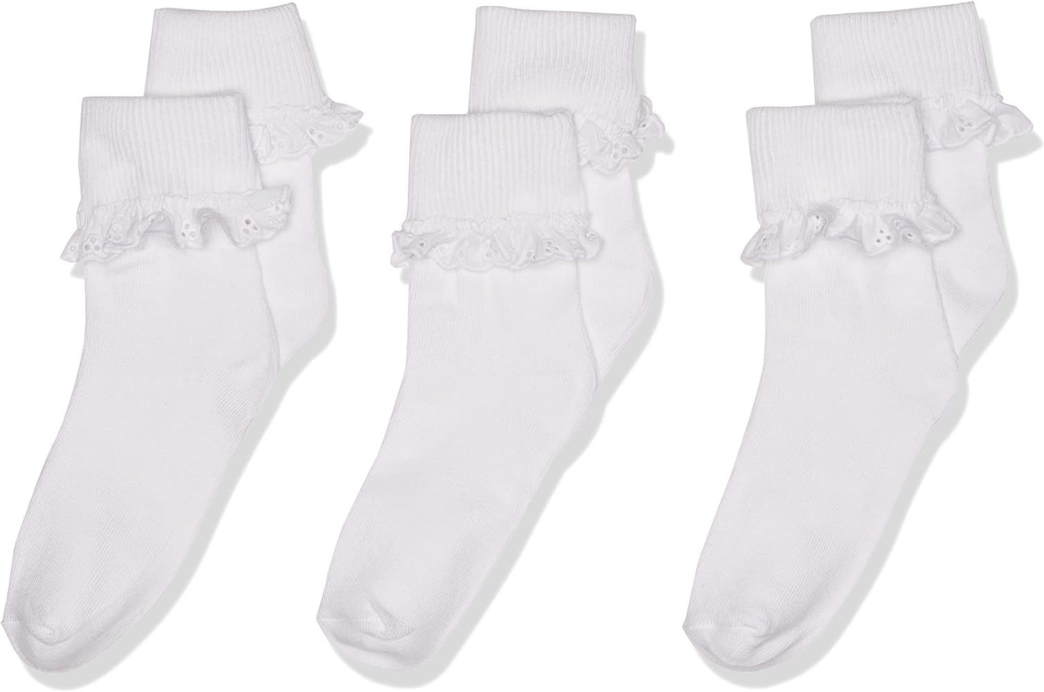 Jefferies Socks Girl's Eyelet Lace Socks 3 Pair Pack | Amazon (US)