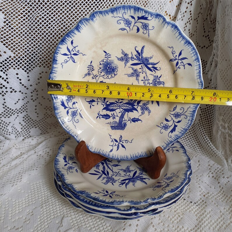 5 small white ironstone plates with blue floral patterns from France, antique shabby chic plates | Etsy (US)