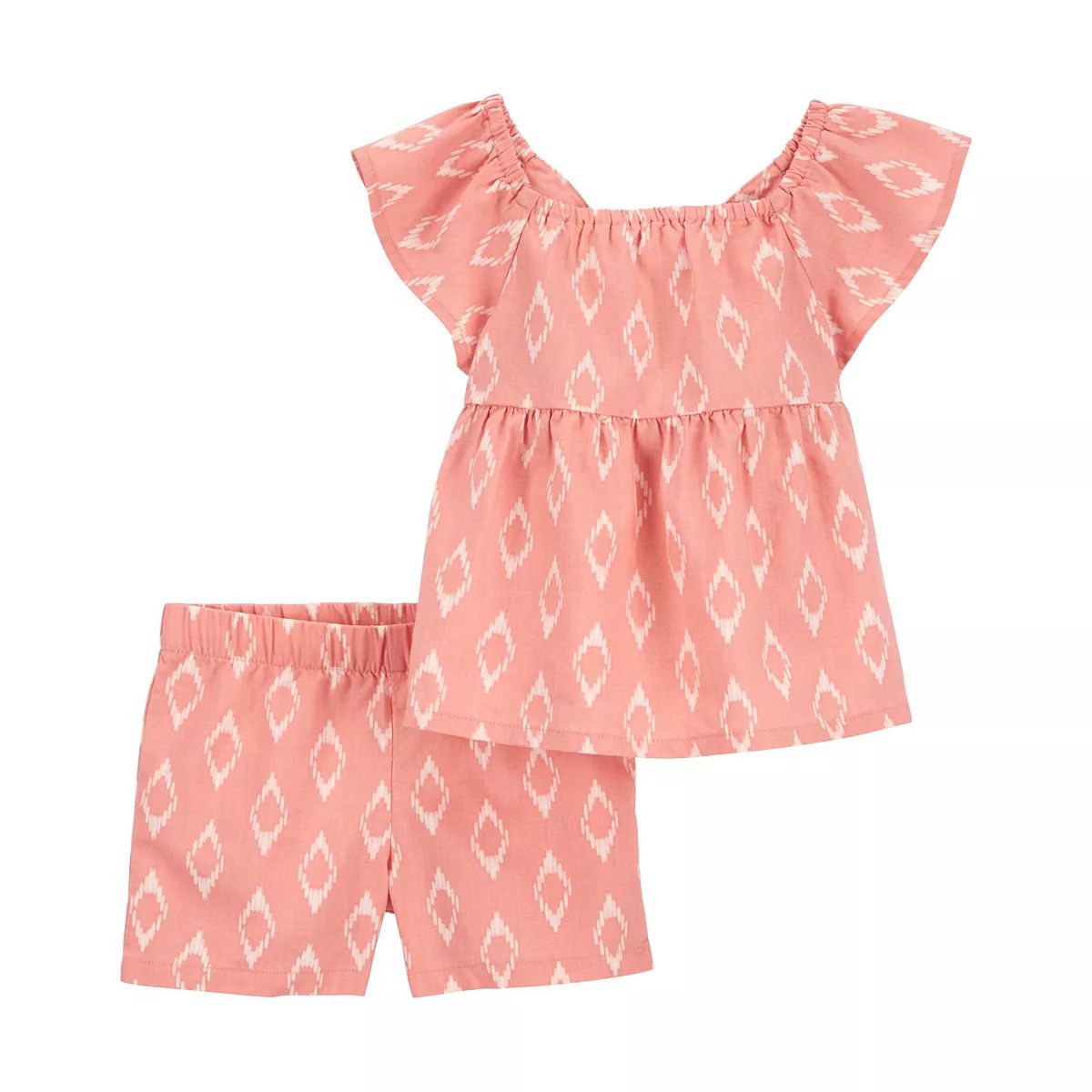 Baby Girl Carter's Twill Geometric Print Flutter Back Bow Top & Shorts Set | Kohl's