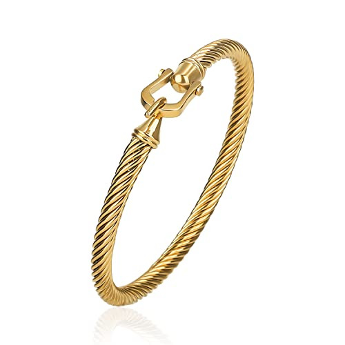 Twisted Cable Wire Bracelets for Women, Stainless Steel Designer Brand Inspired Cuff Bangle Brace... | Amazon (US)