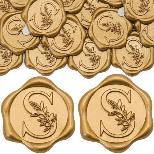 SWANGSA 50 Pack Letter S Wax Seal Stickers, Antique Gold Botanical Leaves Initial Alphabet Self-Adhesive Wax Stickers for Wedding Party Invitation Envelopes | Amazon (US)