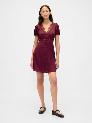 Satin Lace-Trim V-Neck Mini Dress | Gap (US)