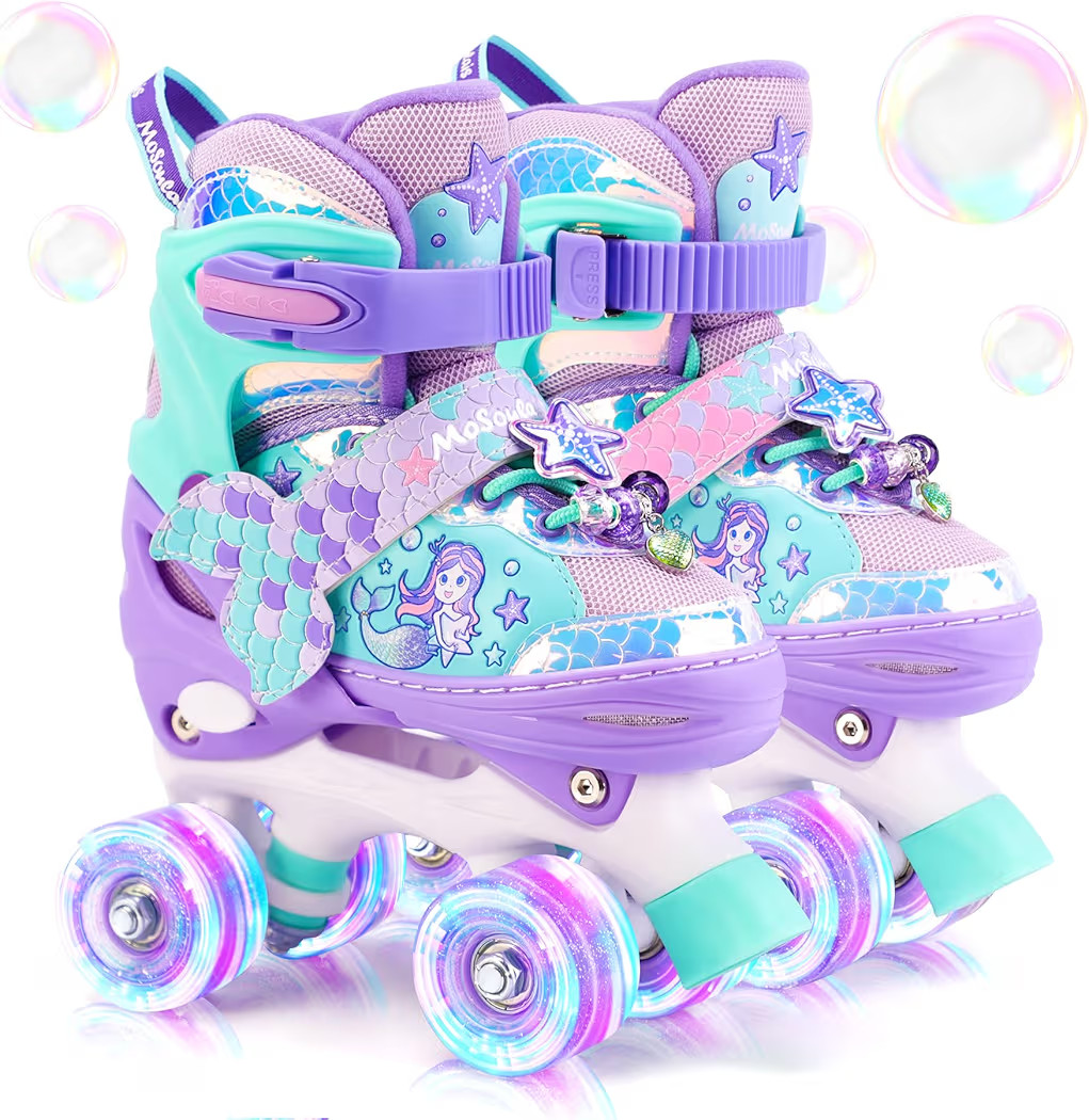 Mermaid Roller Skates for Girls Kids, Mosoulais 4 Size Adjustable Light up Wheels Skates for Todd... | Amazon (US)