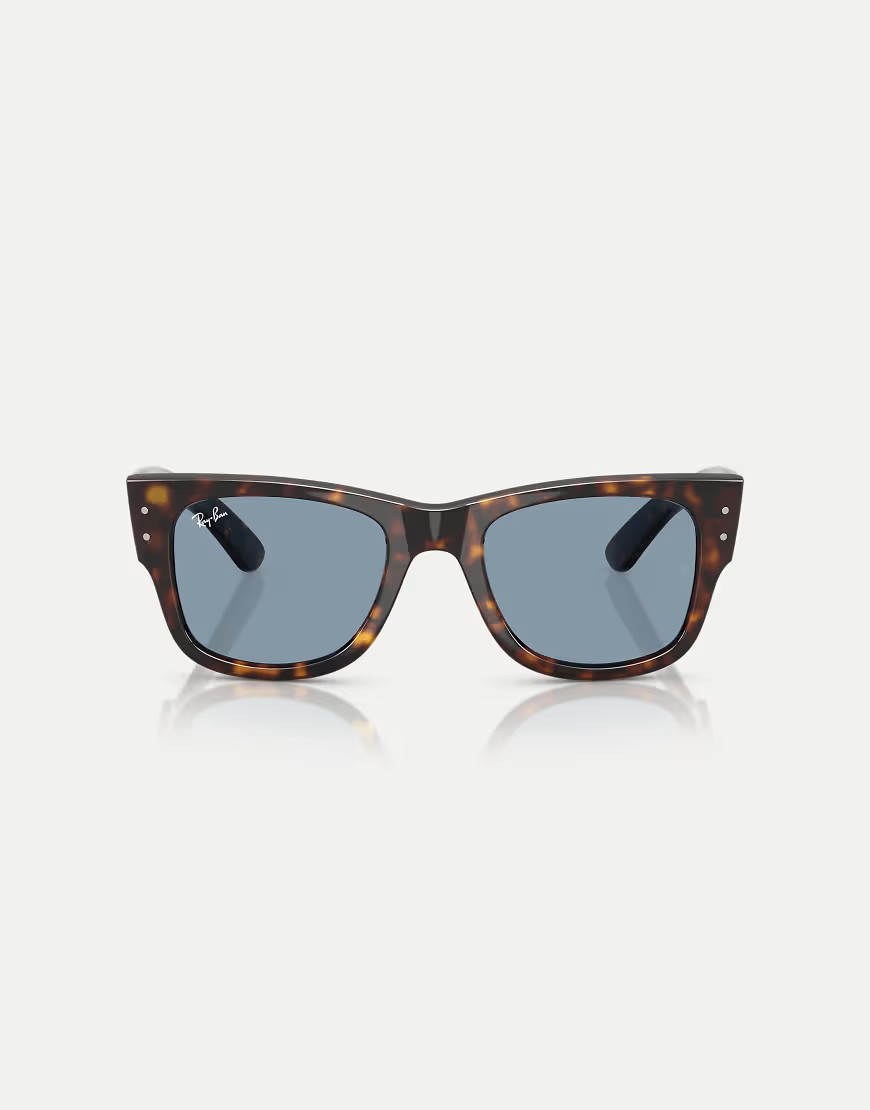 Ray-Ban Mega wayfarer summer capsule square sunglasses with blue lens in havana-Brown | ASOS (Global)