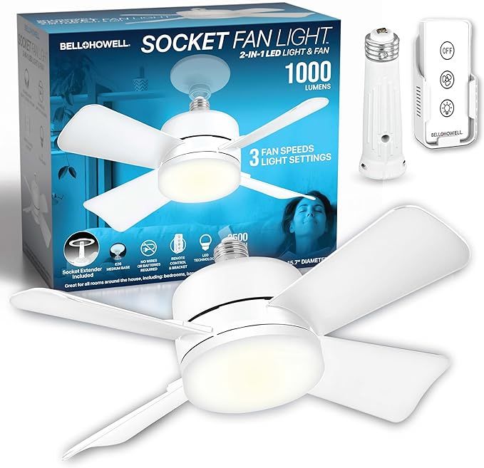 Socket Fan Light – Deluxe Model Warm Light Ceiling Fans with Lights, Ceiling Fan with Light Rep... | Amazon (US)