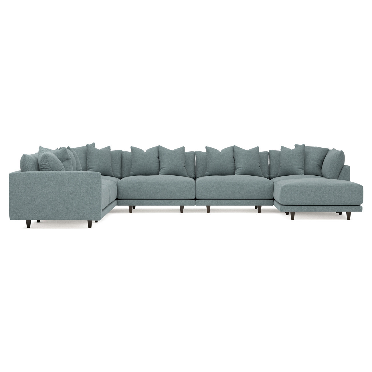 Toulouse Heathered Teal Modular 7-Piece Corner Sectional With Ottoman - Right End - 166 | Kathy Kuo Home