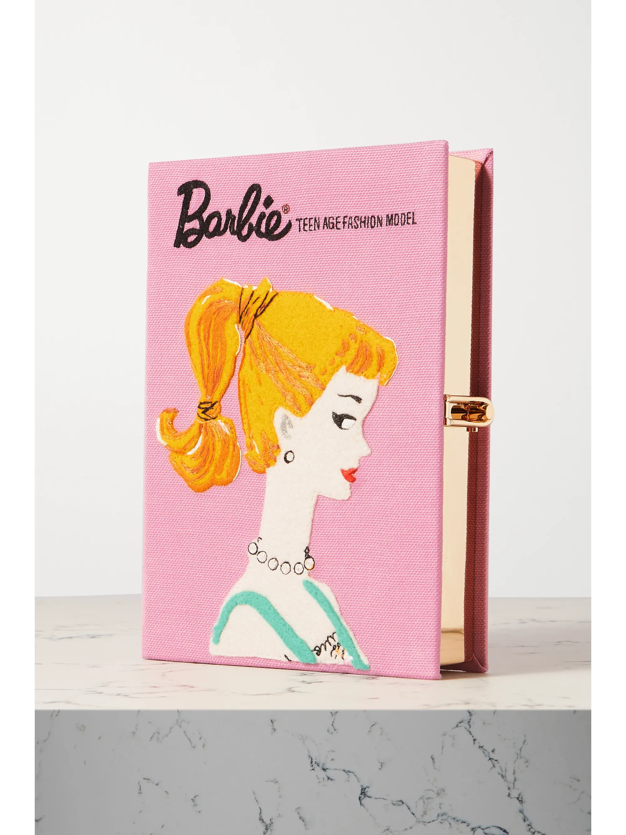 Pink Barbie embroidered appliquéd canvas clutch | Olympia Le-Tan | NET-A-PORTER | NET-A-PORTER (UK & EU)