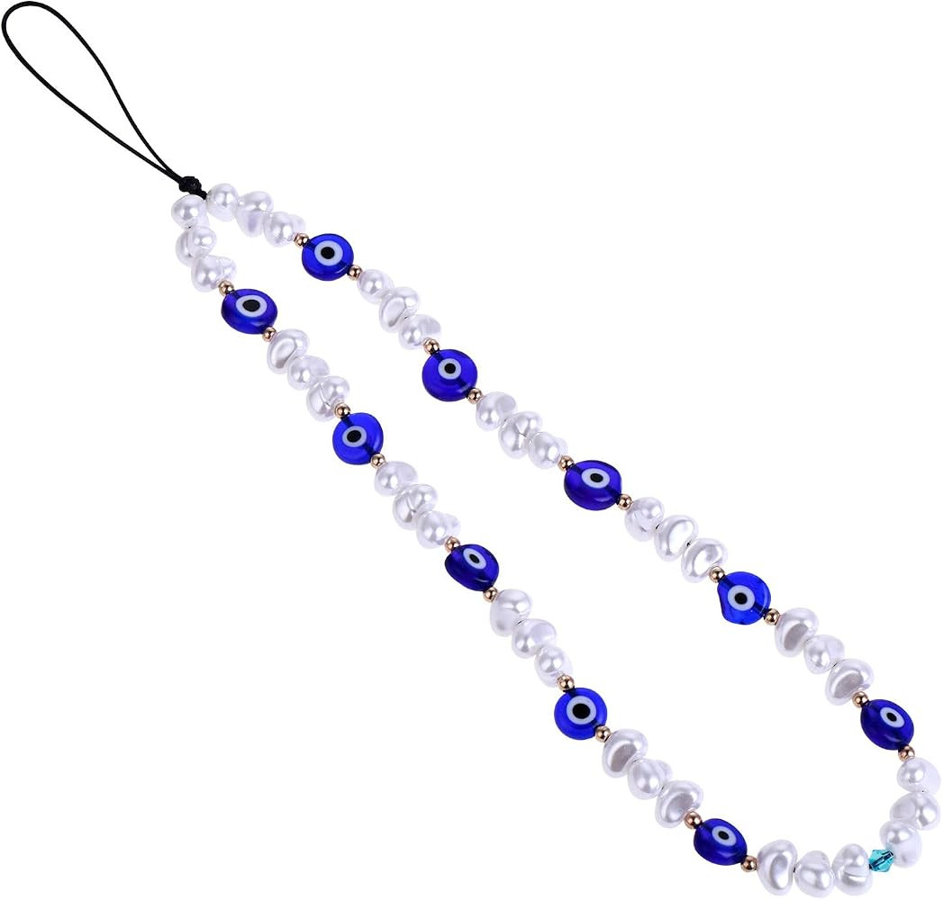 TIESOME Beaded Phone Charm, Evil Eye Beaded Lanyard Wrist Strap Face Beaded Phone Charm Handmade ... | Amazon (UK)