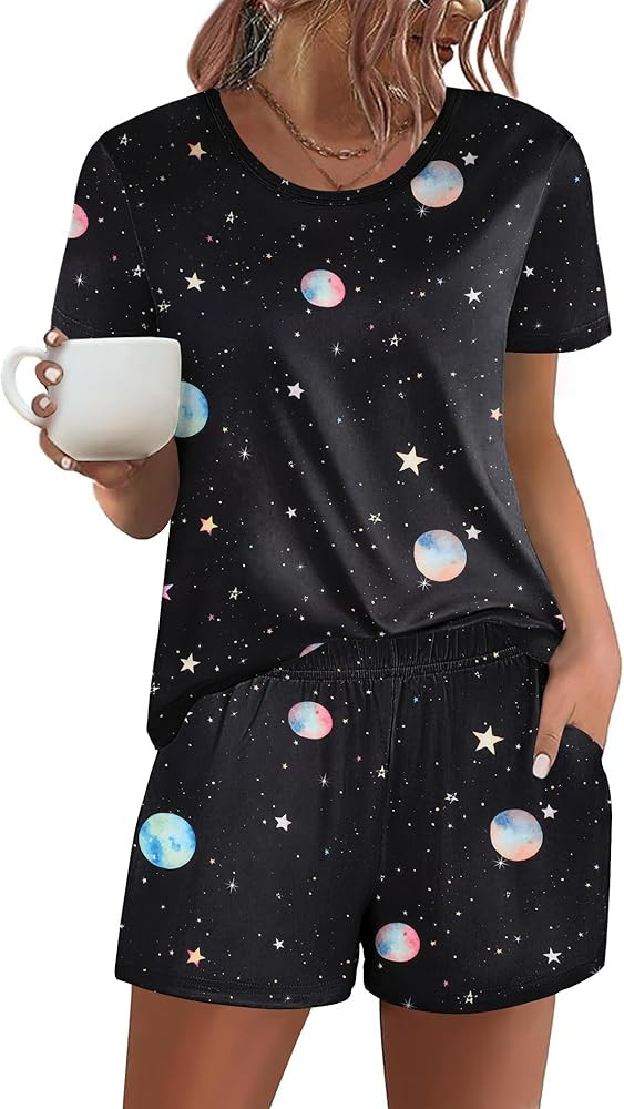Ekouaer Women's Pajama Sets Short Sleeve Pjs 2 Piece Top and Shorts Sleepwear Comfy Soft Lounge S... | Amazon (US)