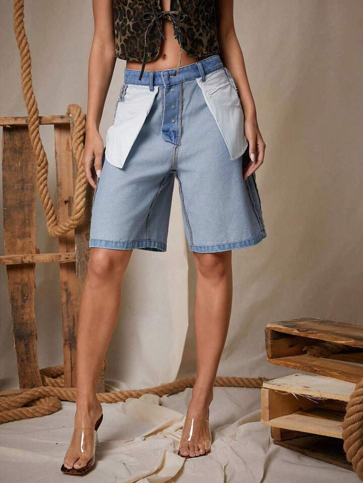 Denimoi Fashion Loose Inside Out Denim Shorts | SHEIN