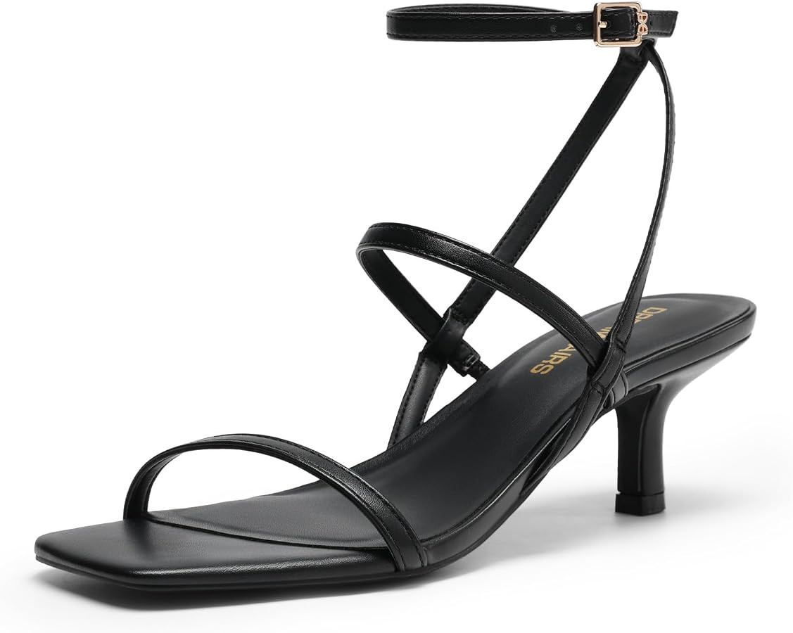 DREAM PAIRS Kitten Heels for Women, Strappy Square Open Toe Ankle Buckle Heeled Sandals Wedding P... | Amazon (US)
