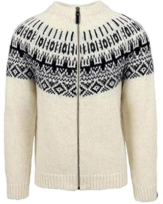 ICEWEAR Brynja 100% Icelandic Wool Hand Knitted Jumper with Zipper and Hood | Amazon (US)