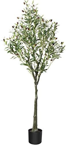 CROSOFMI Artificial Olive Tree Plant 4.9 Feet Fake Topiary Silk Tree, Perfect Faux Plants in Pot ... | Amazon (US)
