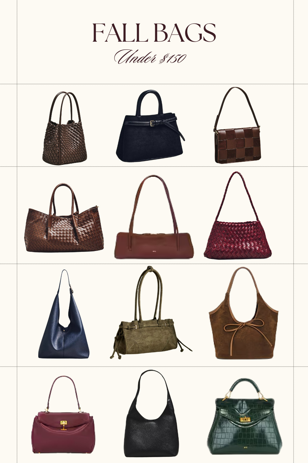 Fall Bags Under $150 🍂
Chic textures, rich tones & luxe looks for less — all from Anthropologie + Revolve. The perfect finishing touch to your fall outfits. 👜

#FallBags #Under150 #LTKFallStyle #AffordableLuxury #AnthropologieFinds #RevolveStyle 

 
