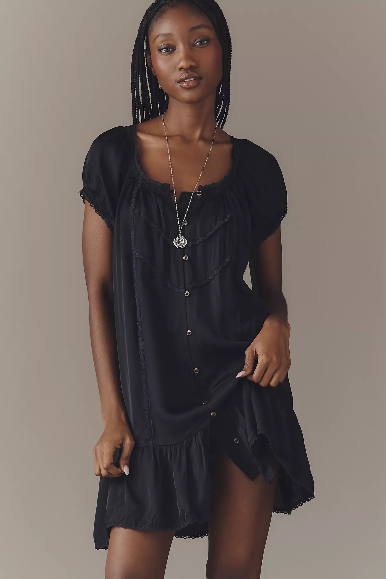 By Anthropologie Silky Peasant Mini Dress | Anthropologie (US)