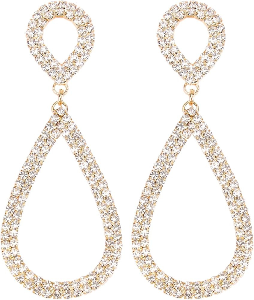 Rhinestone Teardrop Dangle Earrings Sparkly Wedding Jewelry | Amazon (US)