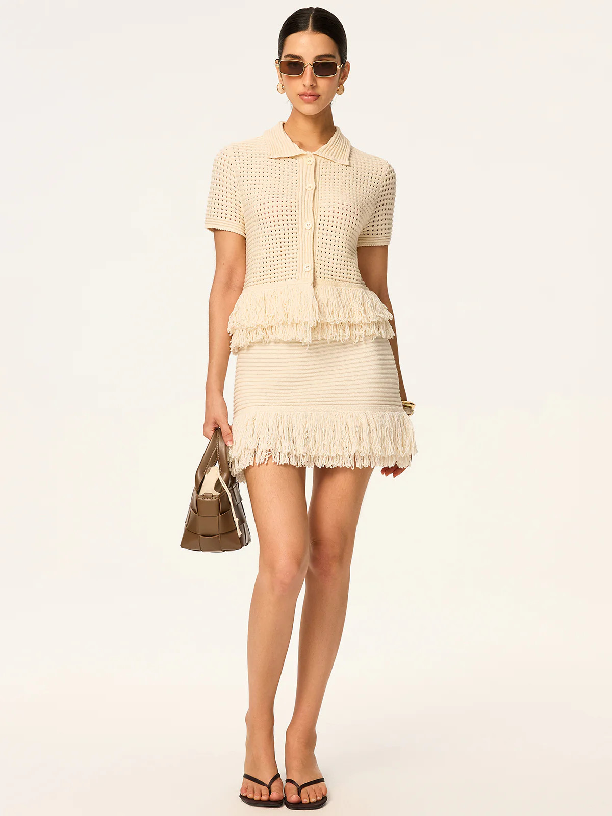 Fringed Knit Mini Skirt | Commense