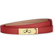 LumiSyne Women Skinny Leather Belt Solid Color Alloy Turn Lock Adjustable Waistband Thin Waist Be... | Amazon (US)