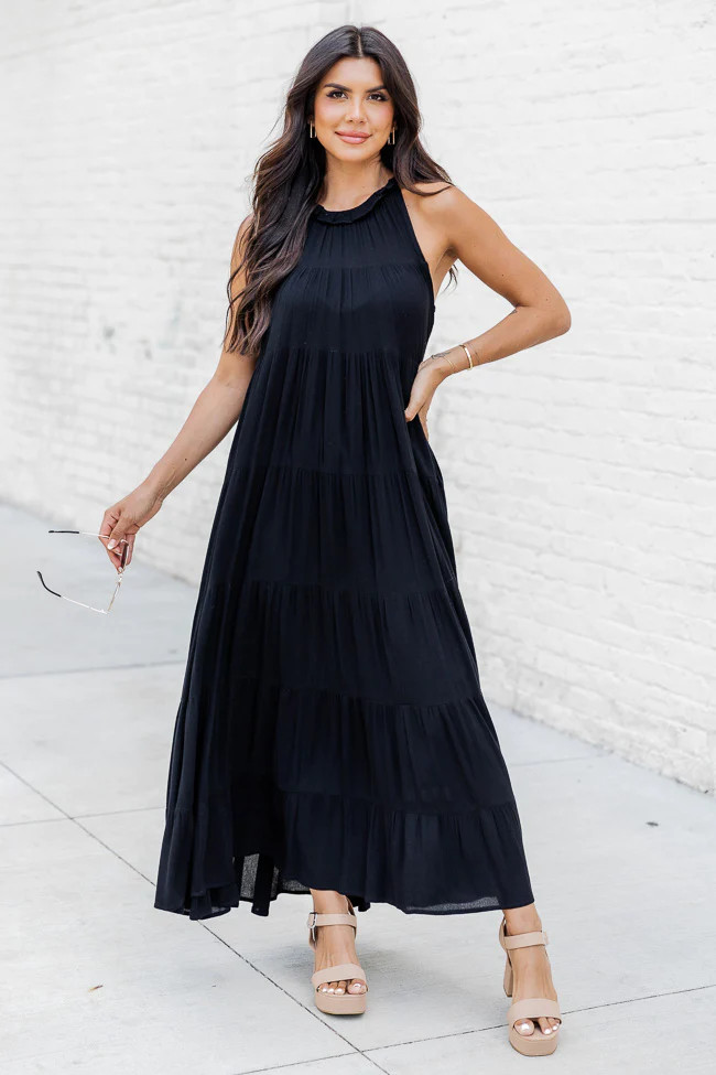 Twirl Me Around Black Halter Gauze Maxi Dress | Pink Lily