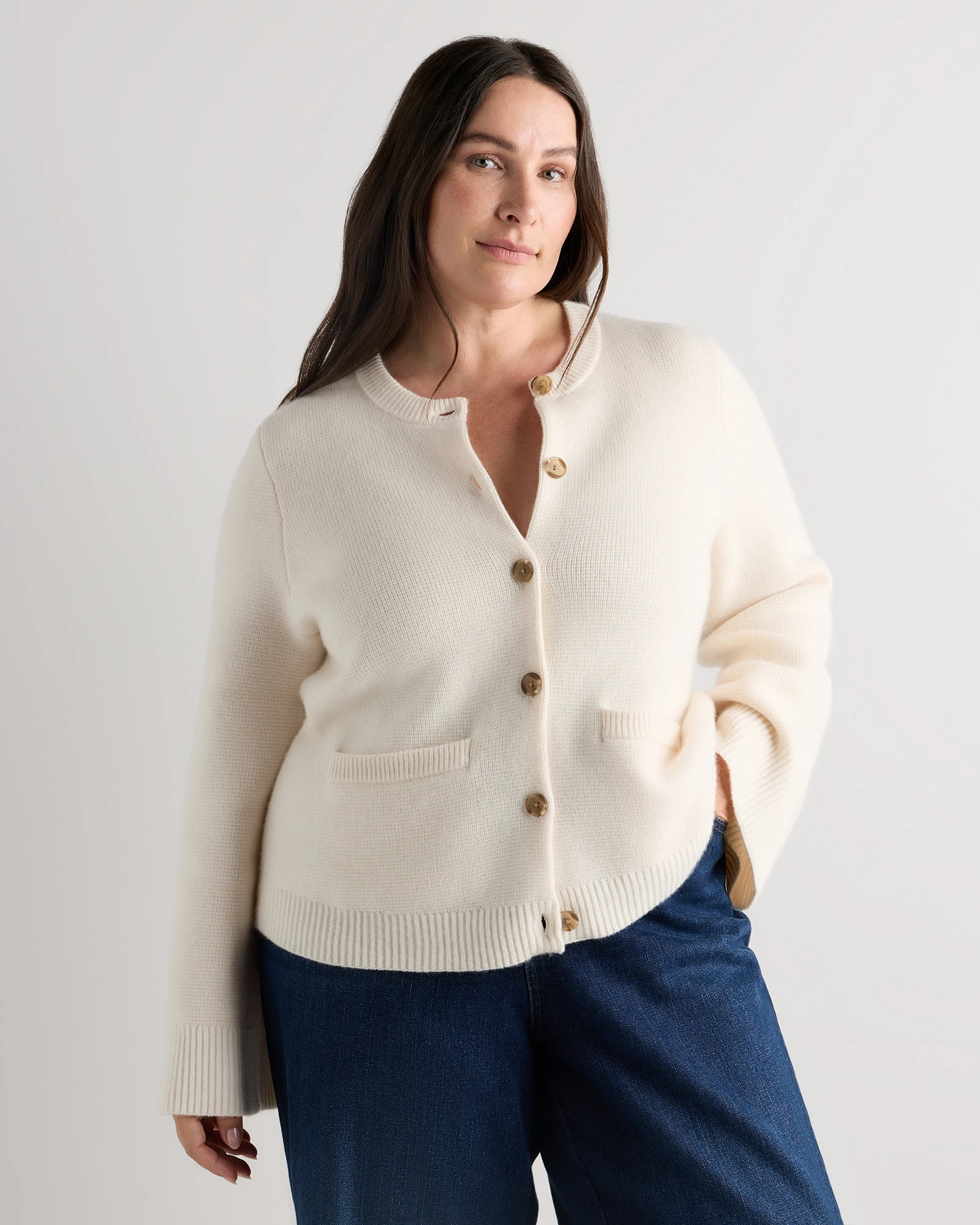 Quince | Women's Mongolian Cashmere Structured Cardigan Sweater in Brown, Size 2X | Quince