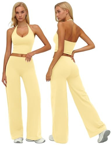 2 Piece Workout sets for Women Gym Yoga Set Light Yellow M | Amazon (US)