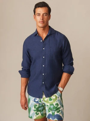 J.McLaughlin Men's Gramercy Linen Shirt Navy, Size XL | J.McLaughlin