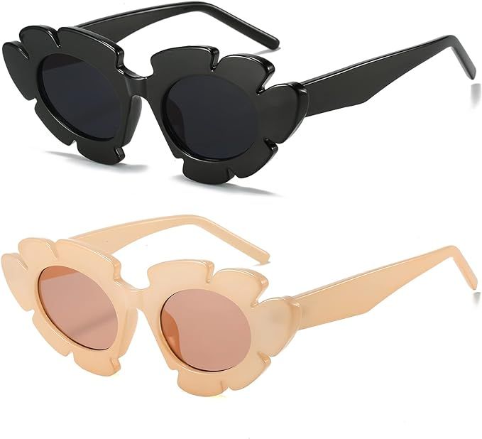 Breaksun Fashion Cat Eye Flowers Sunglasses for Women Men Trendy Cute Oval Cat-eye Sun Glasses Re... | Amazon (US)