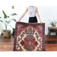 vintage Persian rug, rustic happy colors bohemian wool rug, worn pink and cream rug, 411x37 | Etsy (US)