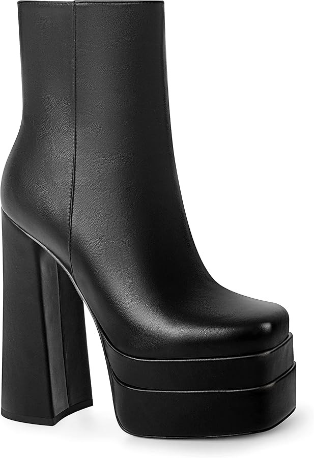 ANN CREEK Women's Double Platform Ankle Boots Chunky Heel Booties Side Zipper Square Toe High Hee... | Amazon (US)
