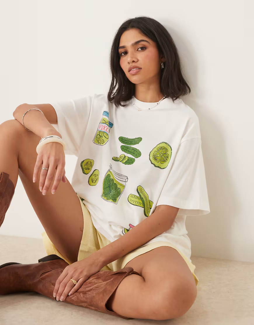 ASOS DESIGN oversized T-shirt with pickles graphic in white | ASOS (Global)