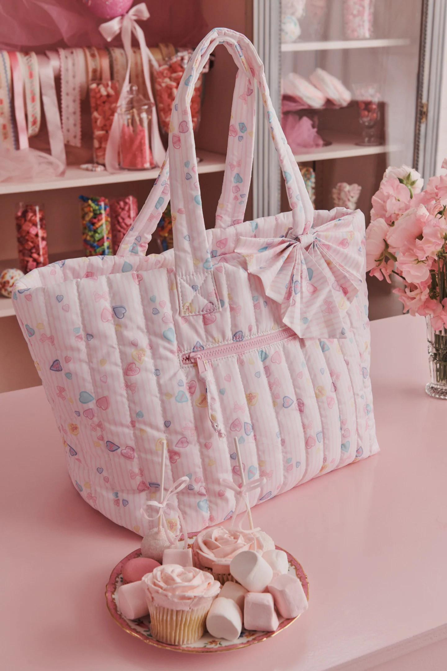 LoveShackFancy x Roller Rabbit Candy Heart Stripe Bow Tote Bag | LoveShackFancy