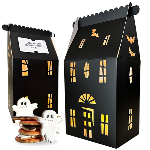 Karentology 20 Pcs Black Haunted House Shaped Gift Boxes for Treats, Desserts, Fancy Cookie, White Gable Bakery Packaging for Housewarming Holiday Christmas Valentines Halloween Gifts | Amazon (US)