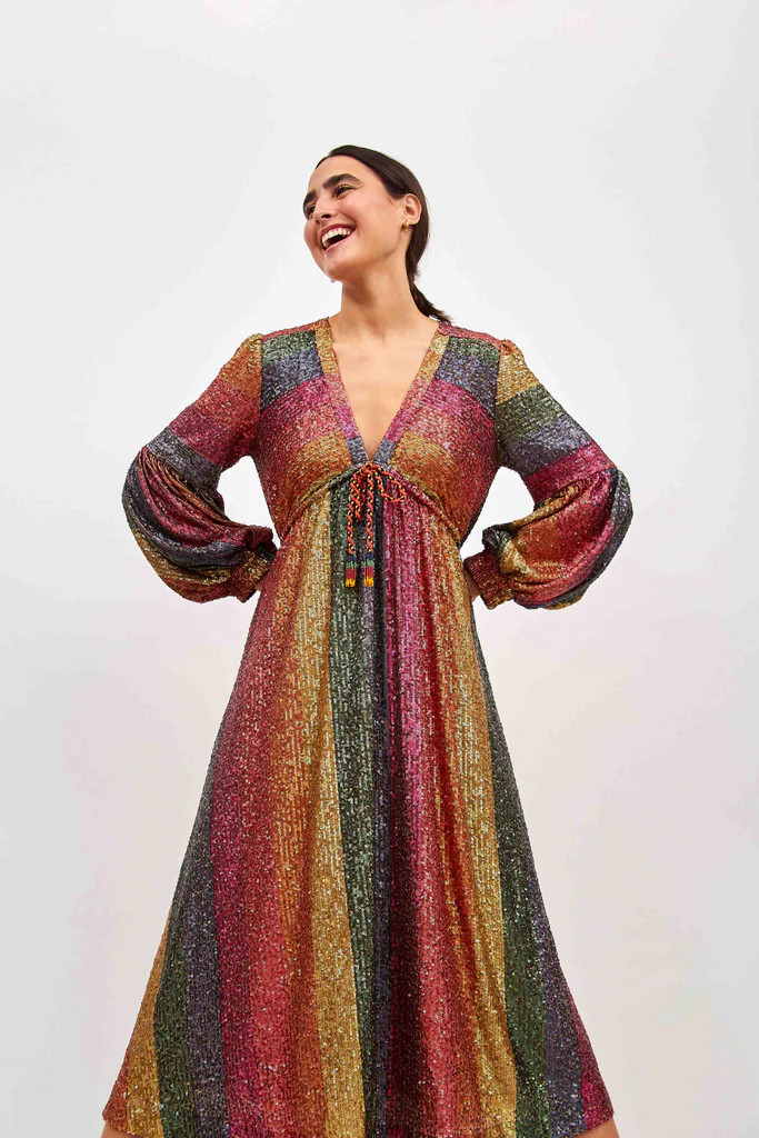 RAINBOW SEQUIN MIDI DRESS | FarmRio (US)