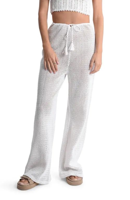 Molly Bracken Tie Waist Crochet Pants in White at Nordstrom, Size Small | Nordstrom