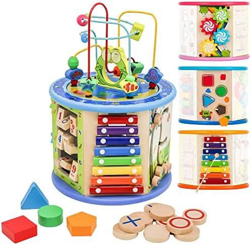 KIDDERY TOYS Wooden Activity Cube for Toddlers 1-3 with Bead Maze - Birthday Gift Busy Baby Activ... | Amazon (US)