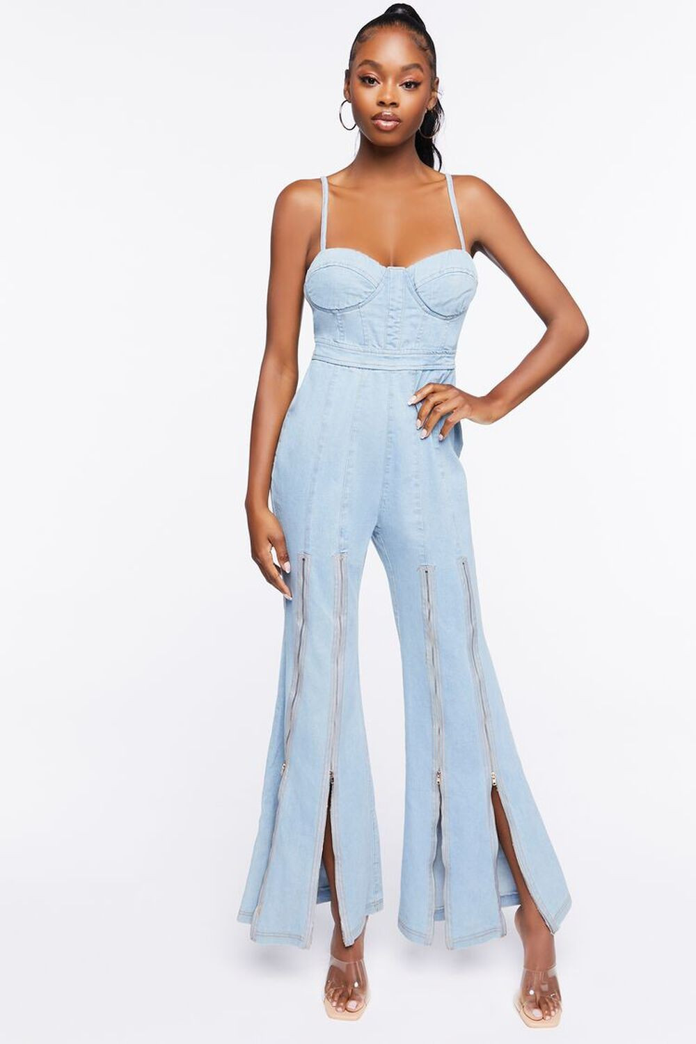 Zippered Flare-Leg Denim Jumpsuit | Forever 21 (US)