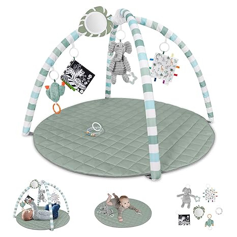 Baby Play Gym Mat, Tummy Time Activity Mat with 6 Detachable Toys for Stage-Based Sensory and Mot... | Amazon (US)