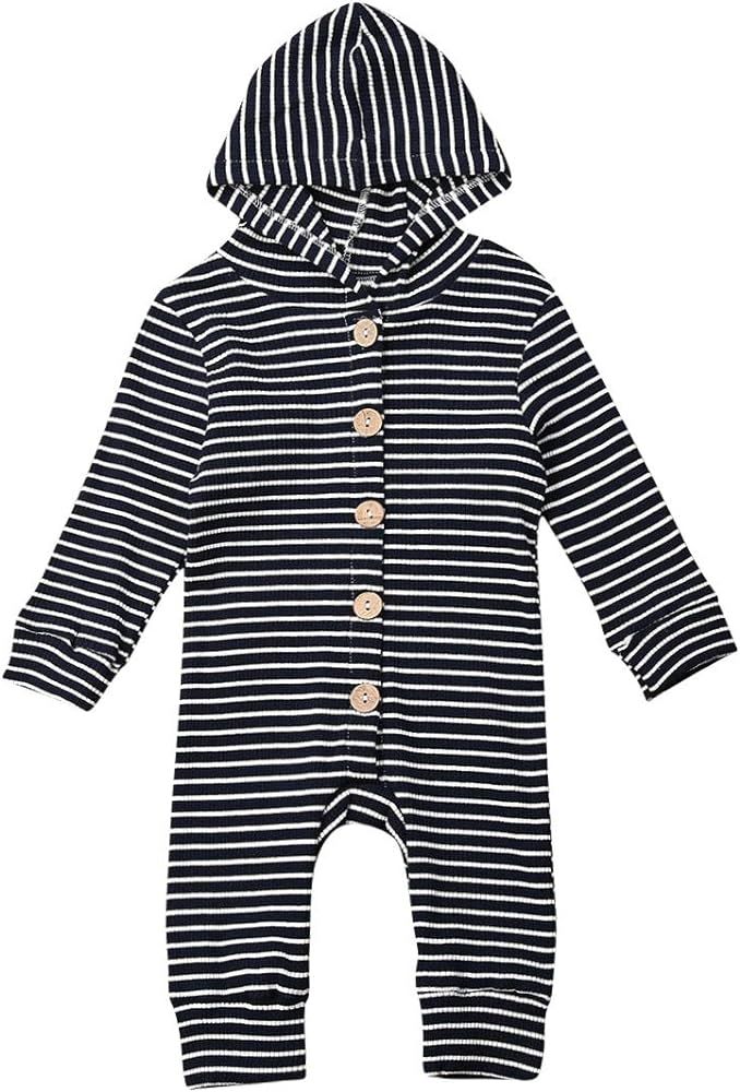 One Piece Outfits Baby Grey Striped Rompers with Button Kids Long Sleeve Playsuit Jumpsuits Pants... | Amazon (US)