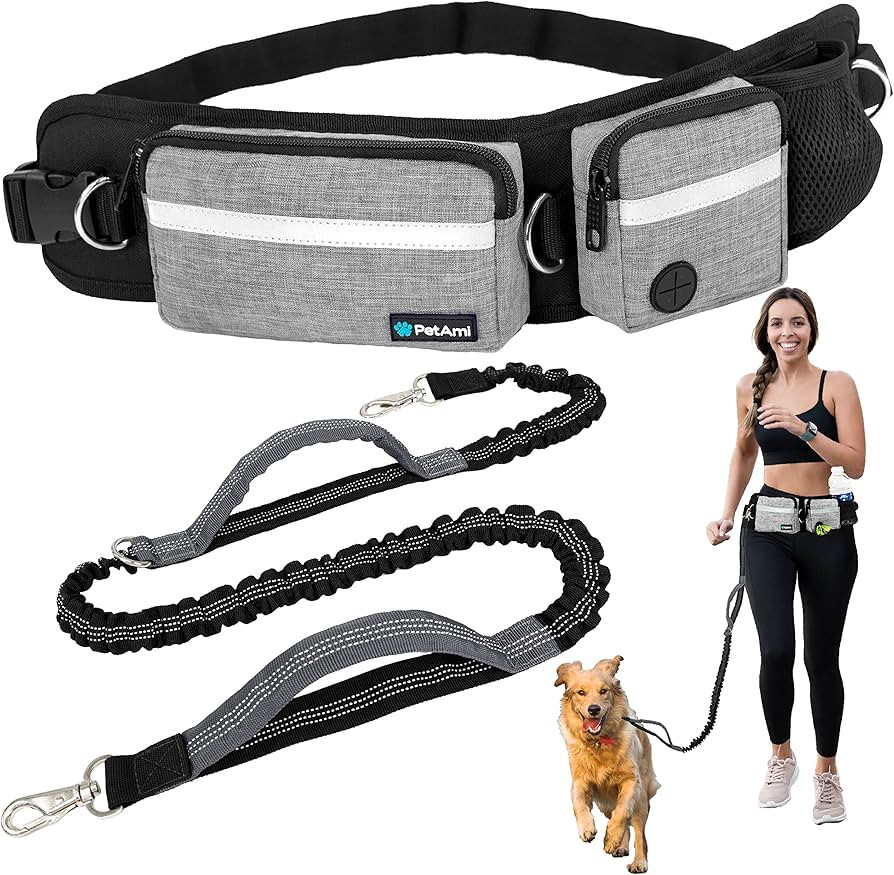 PetAmi Hands Free Dog Leash Belt Bag for Walking, Jogging - Double Zipper Pouch with Poop Bag Dis... | Amazon (US)