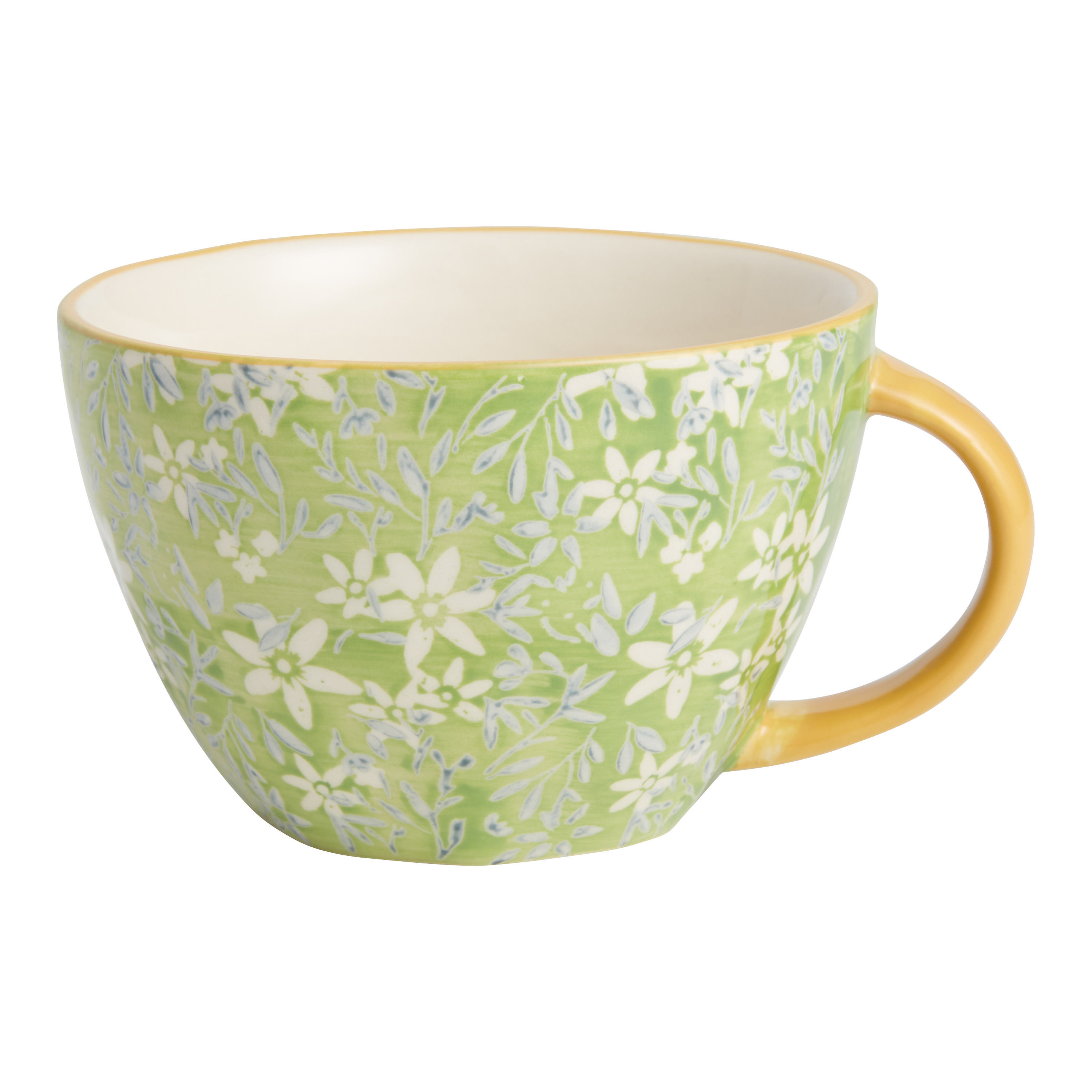 Green And White Floral Hand Painted Ceramic Mug | World Market