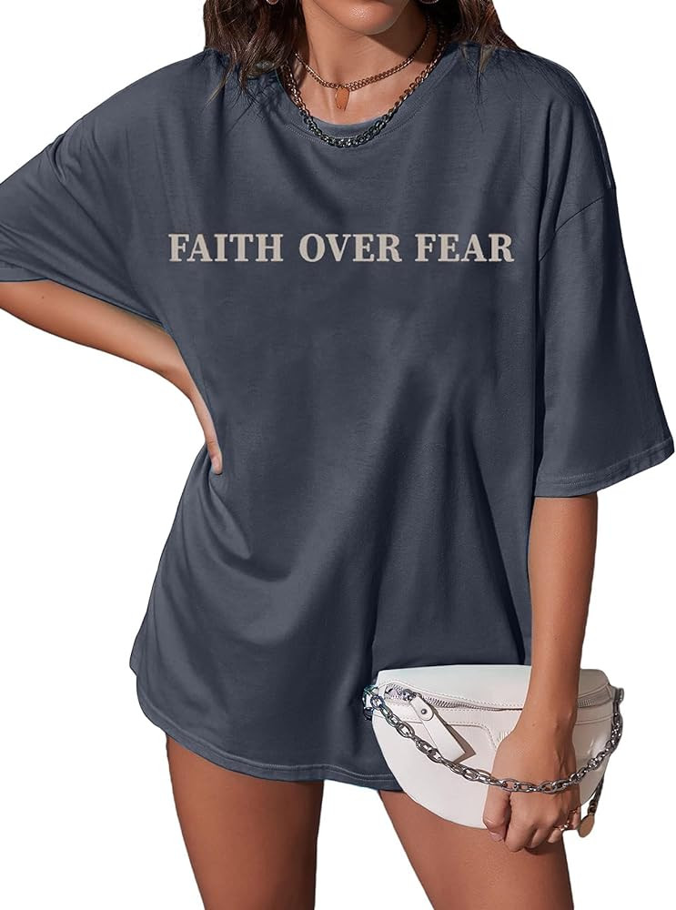 BANGELY Faith Over Fear Shirt Women Graphic Shirts Oversized Workout Gym Christian Religious Tees... | Amazon (US)