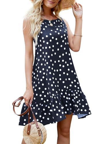 Amoretu Women's Dresses Casual Sleeveless Polka Dot Dress Navy M | Amazon (US)