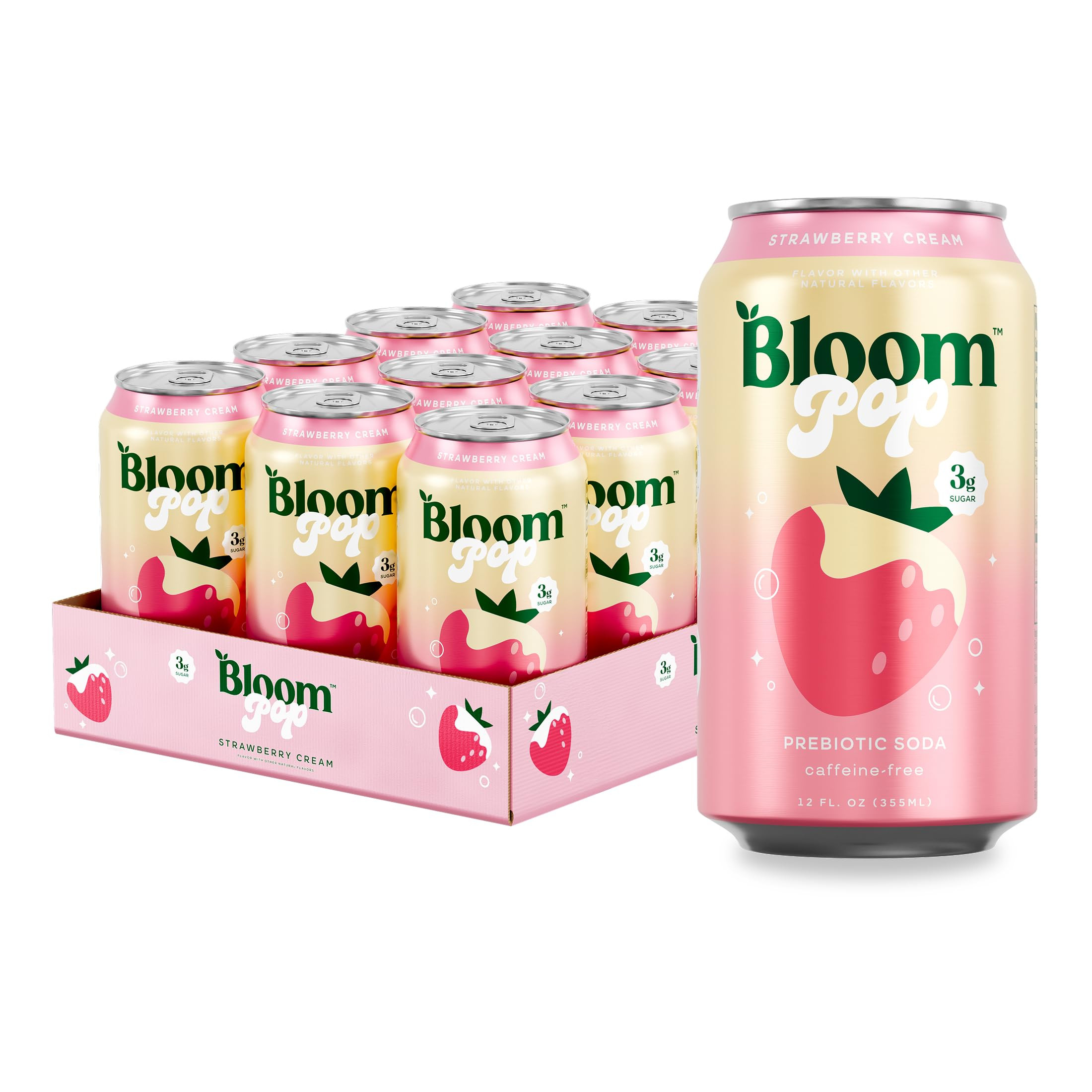 Bloom Pop Prebiotic Soda 12 Pack, Strawberry Cream Flavor, 12oz Cans | Prebiotic Soda for Gut Hea... | Amazon (US)