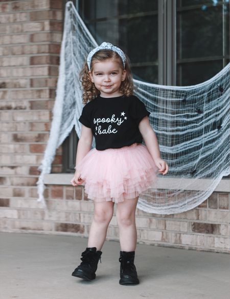 Spooky Babe Tee | Toddler Girl Halloween Outfit | Pink Tutu | Black Glitter Combat Boots Girls | Halloween Spider Web Headband | Graphic Tees for Girls

#LTKSeasonal #LTKkids #LTKHalloween